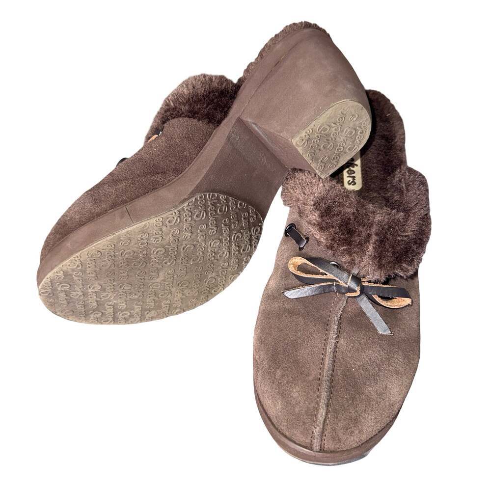 Skechers SN 46924 Brown Suede Faux Fur Lined Clog Slippers Size 9